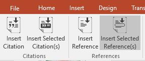 Inserting a bibliographic reference Inserting references into PowerPoint does not automatically create a consolidated bibliography at the end of your PowerPoint presentation.