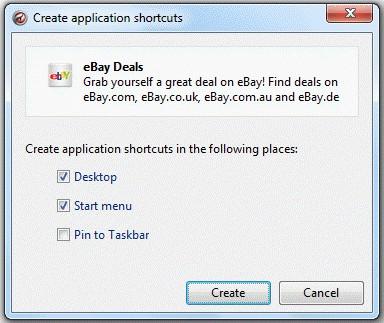 'Create application shortcuts' dialog will be displayed.