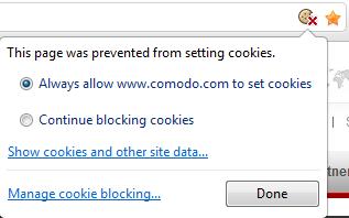 Click the 'Remove All' to delete all cookies. Information about cookies in the current page Cookie icon will be displayed in the address bar of the page that you have blocked or set to allow.