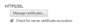 Click the Comodo Dragon icon located at the top-left corner of the browser Select 'Settings' > 'Show advanced settings' Scroll down to the HTTPS/SSL section Check for server certificate revocation -