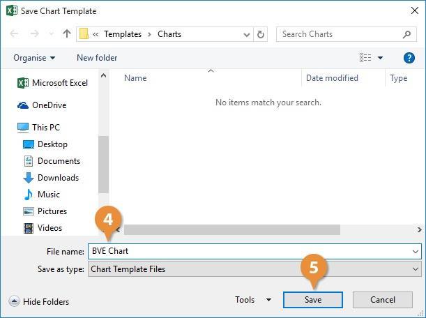 Right-click the chart. Select Save as Template. Navigate to where you want to save the template and type a name for the template in the File name box.