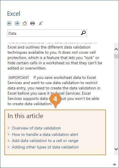 The Excel Help dialog box displays a number of topics related to your search.