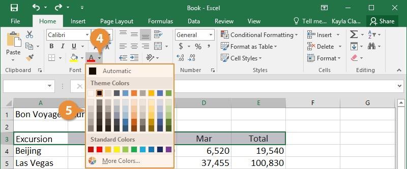 Changing Font Size and Color Select the cells you want to format. Click the Font Size list arrow. Select the font size you want.