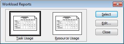 Workload Reports Click on the Project tab and select the Reports command. Within the dialog box displayed select Workload.