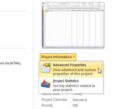 Click on the Project Information button in the right of the window and from the menu select Advanced
