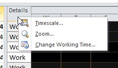 This gives you access to the Timescale, Zoom and Change Working Time dialog