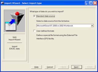 Excel Spreadsheet Excel Spreadsheet SAS Data Set SAS Data Set 921 12/11/00 DFW 20 131 114 12/12/00 LAX 15 170 The IMPORT Procedure Use the IMPORT procedure to create a SAS data set from the