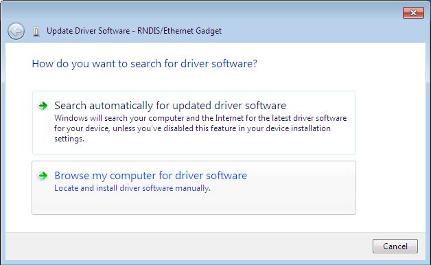 5. Select Browse my computer for driver software (see Figure 19). Figure 19. Update Driver Software Window Search Method 6.