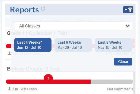 To view reports for a single class, and different time period, click.