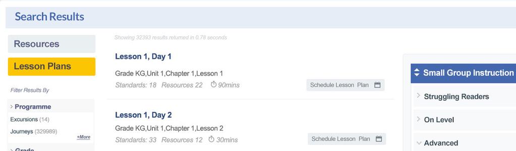 Dashboard Search Lesson Plans Click Lesson Plans to view a list of lesson plans related to your keyword search.