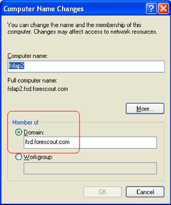 2. Verify that the NetBIOS domain name is identical to the one configured in the configuration screen.