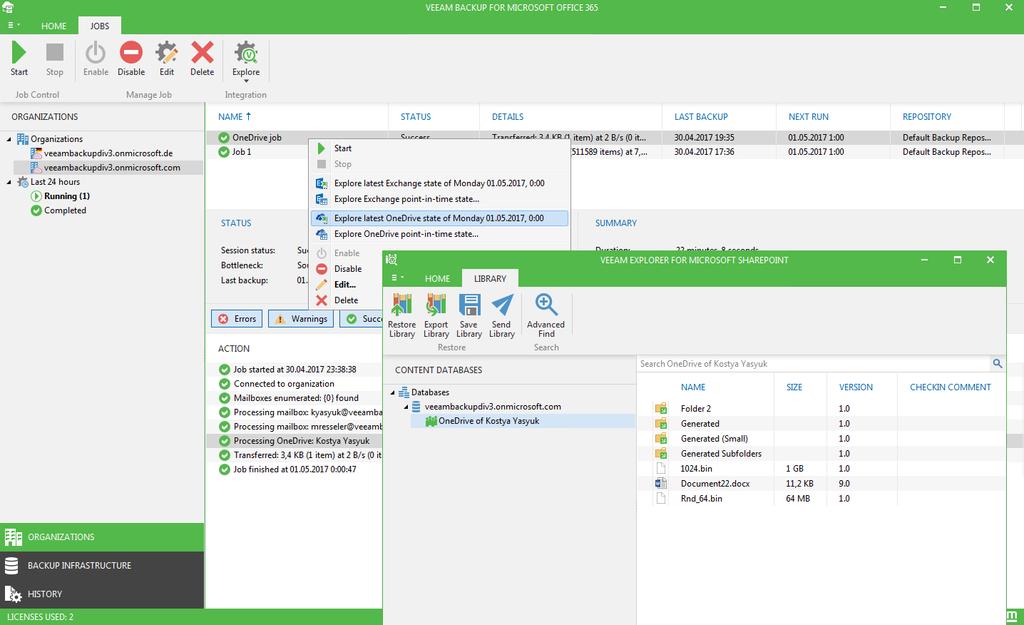 Veeam Backup for O365 enhancements Support