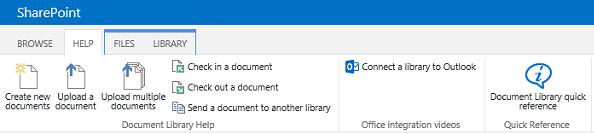 VisualSP 2013 Help Ribbon Details Document Libraries Document Library Help Create new documents Step-by-step PDF Upload a document Video Upload multiple documents Video Check in a document video