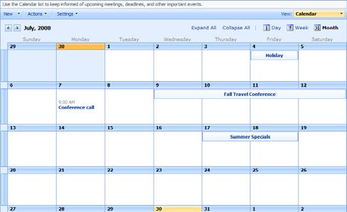 Working with Lists Viewing the Calendar The calendar keeps people connected and informed with important information on the upcoming events and dates.