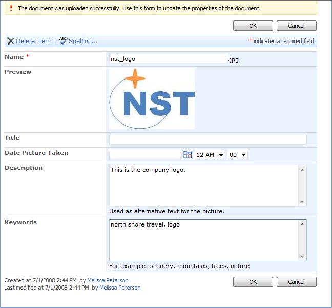 You can add images to lists that are created to store images, and you can also add images to item descriptions. Exercise Exercise File: nst_logo.