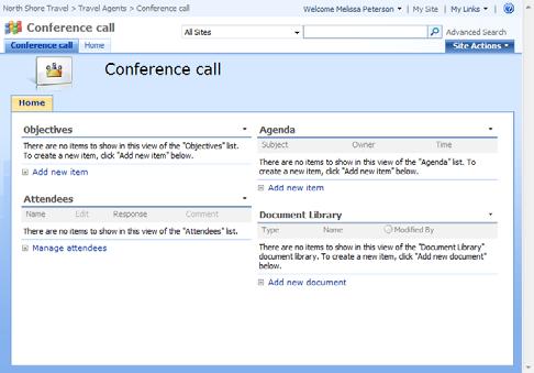 Exercise: Create a meeting workspace called Conference call. Link the meeting workspace to the Conference call event in the Calendar.