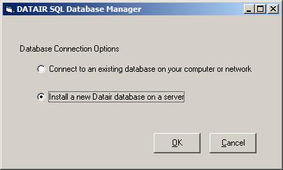This action will cause PE/Win to shut down and launch the DATIR SQL Database Manager seen below: Select Install a new DATAIR