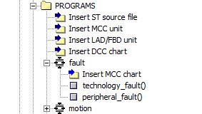 Programming the SIMOTION application 12.7 Back up MCC sample programs You create the MCC programs technology_fault and peripheral_fault as follows 1. Create the MCC unit fault.