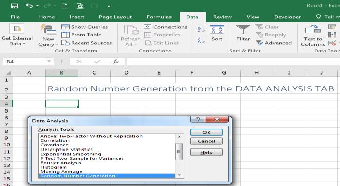 Random Numbers from Other Distributions Using the Analysis ToolPak -Random Number Generator Step 1: From the Data Tab,
