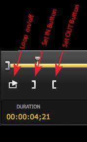 points. Note that active elements will display in yellow. The timeline markers (shown below) include: IN slider icon OUT slider icon Current Playhead Position Indicator Figure 14.