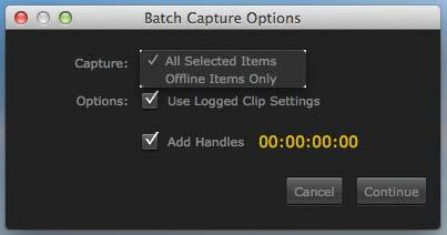 Figure 21. Batch Capture Options Screen 4. On the Batch Capture Screen, you may Select a single item and click Capture Clip to capture one item Click on Capture Tape to capture all listed items.
