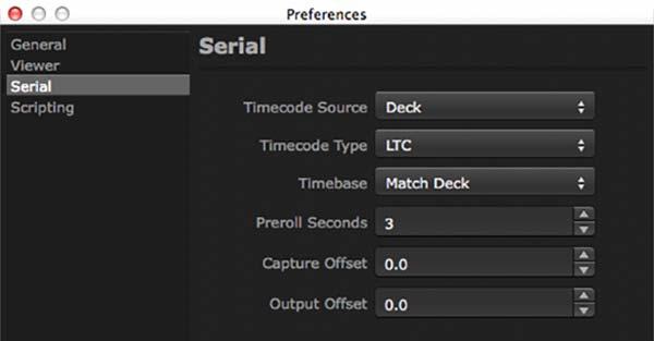 AJA Control Room Preferences Serial For information on using Capture and Output offsets to adjust Tape Deck frame accuracy, see Tape Deck Timing