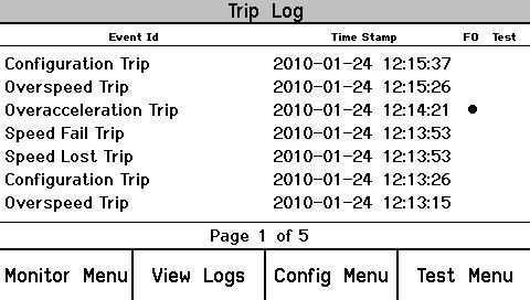 ProTech-SX Simplex System Manual 26546V2 Trip Log Log of any trip events. Displays event ID, time and date stamp, first out, and test information.