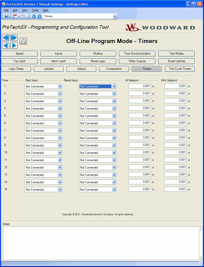 Manual 26546V2 ProTech-SX Simplex System When Timers is selected in the settings editor or config menu, the following screen is displayed: Figure 10-49.