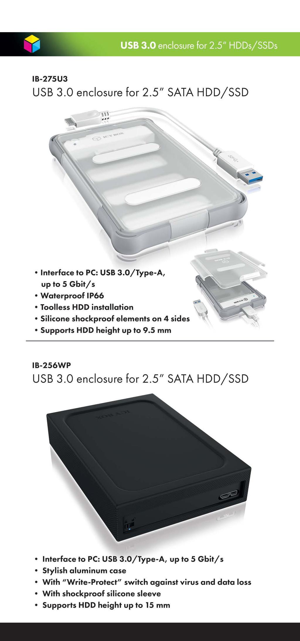 1B-275U3 USB 3.0 enclosure for 2.5" SATA HDD/SSD Interface to PC: USB 3.