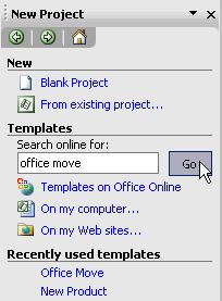 PAGE 15 - PROJECT 2003 - FOUNDATION LEVEL MANUAL Using the New Project Pane The New Project Pane allows