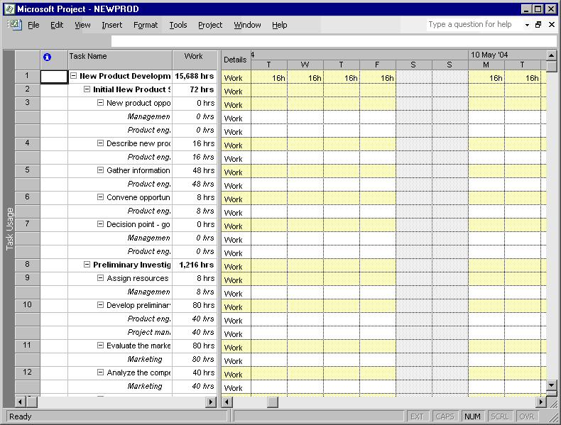 PAGE 65 - PROJECT 2003 - FOUNDATION LEVEL MANUAL By default, the Task Usage table
