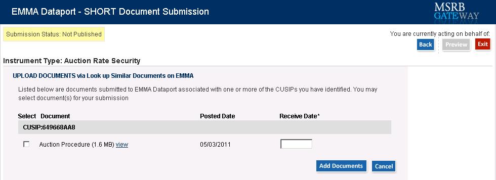 Using this feature, some or all of the documents already submitted may be selected by a dealer and additional documents can be added to create a new submission.