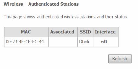 Station Info This page shows the authenticated wireless stations and their