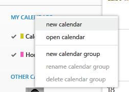 6.3 Creating a new calendar You can create additional calendars for your account as required. For example, you might want to create a separate calendar for personal events.