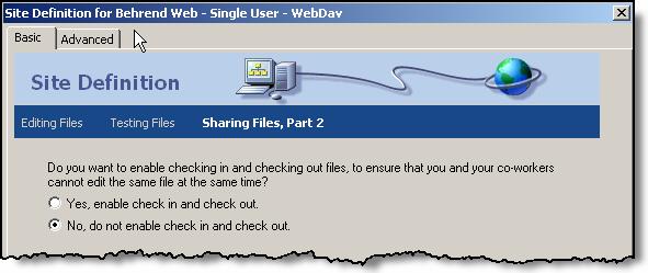 DreamWeaver 8 Define Site for Single Web Author At the Sharing Files, Part 2 screen: 19. 20.