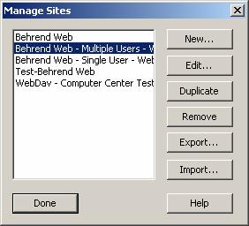 13. From the menu, select: Site Manage Sites. Click on the name of your defined Web site.