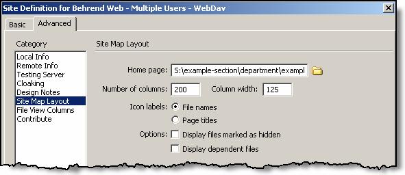 DreamWeaver 8 Define Site for Multiple Web Authors 14. Click the Advanced tab (at the top of the Site Definition window) to make additional changes to the configuration. 15. 16.