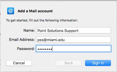 3. Fill in the fields with the following information: a. Name: Name of the Departmental Mailbox. b. Email: The shared mailbox address. (e.g. pss@miami.edu) c.