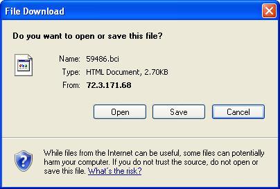 A window will open asking what you want to do with this file, to Open or Save choose Save. 3. Select where you would like to save this file. Client files must be in a.