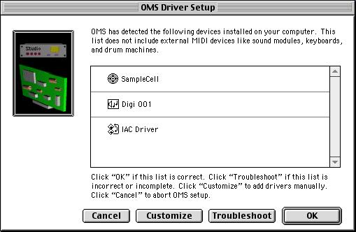 If OMS has not yet been configured, you ll be prompted to configure a New Studio Setup. Click OK. 2 Select whether your MIDI interface is connected to the Modem or Printer port.