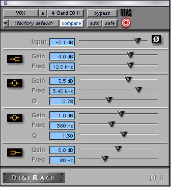 To change plug-in settings: 1 Show the Mix window by choosing Windows > Show Mix. Click the Memory Location Verse 1. 2 To show the vocal track, click VOX in the Show/Hide Tracks List.
