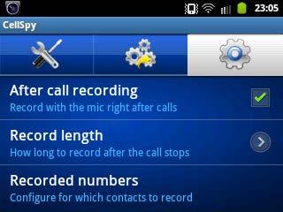 18 CELLSPY ANDROID Spy Call Settings (ENABLE) The Spy Call feature will enable you to call the target phone from a designated Spy Call Number and listen into background audio.