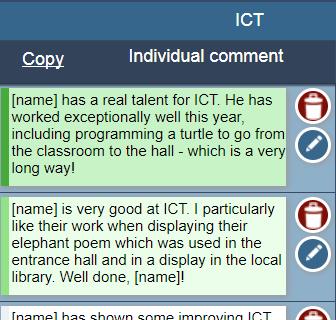 Creating comments for different year groups across school You may wish to create comments for a subject across the whole school in one go for example, if you are the ICT teacher who teaches ICT in