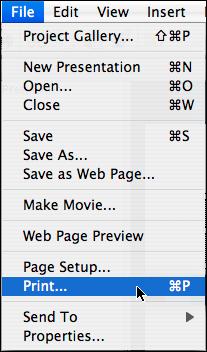 Saving and Printing 1. Saving your presentation: a. Select File from the toolbar and click on Save as. b. Select the location (server or jump drive) and give your file a name. c. Click on Save to save your presentation.