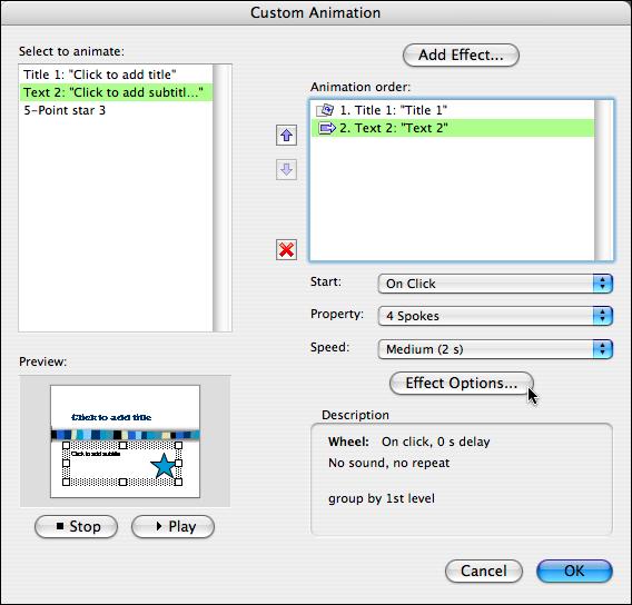 2. Modify Animation Settings: a. To change the animation order, select the object by clicking on it once.
