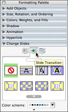 Slide Transitions This feature allows you to animate transitions between slides. 1. Apply slide transitions to your slides: a.