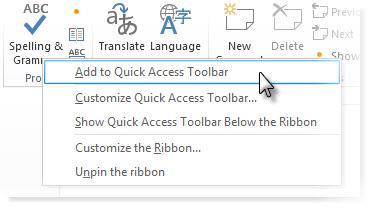 Right-click the command, and then click Add to Quick Access Toolbar on the shortcut menu Using the Word Options from the