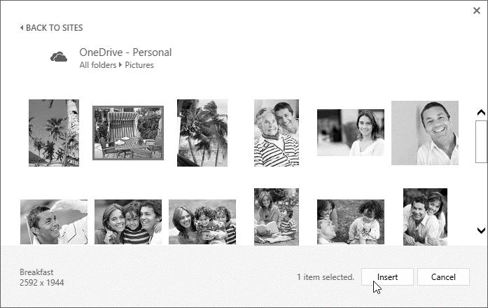 document. Word offers two options for finding online pictures. OneDrive: You can insert an image stored on your OneDrive.