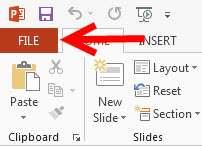 File Menu Tab Allows you to create a new presentation, and Open an existing