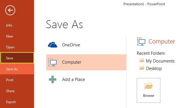 Save a Presentation To save a document: Click the File